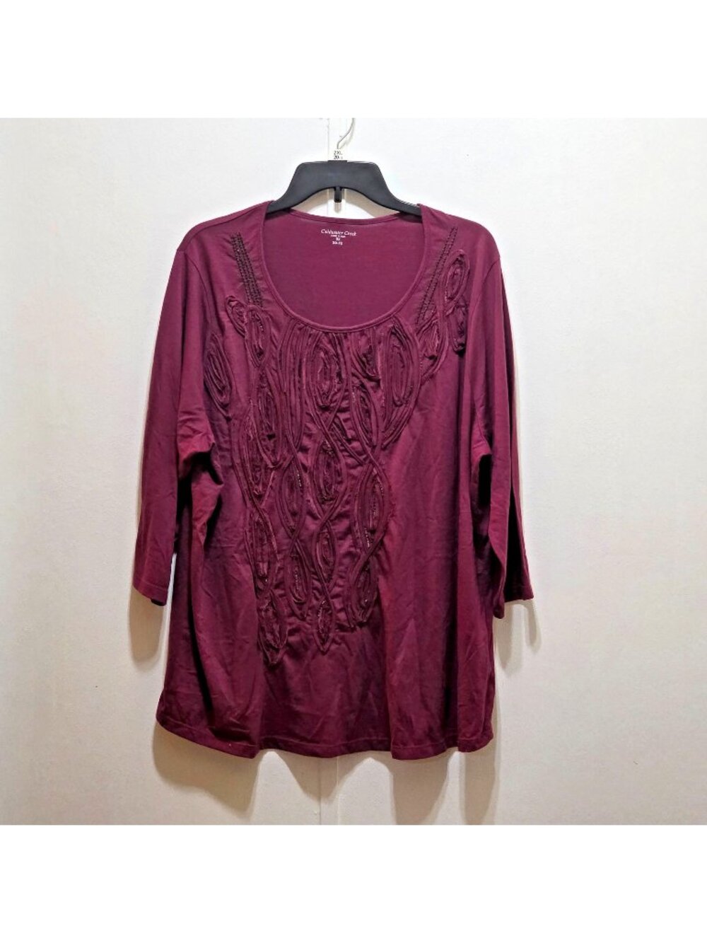 Coldwater Creek Magenta Textured Top Beaded 3/4 Sleeve 2X 20-22